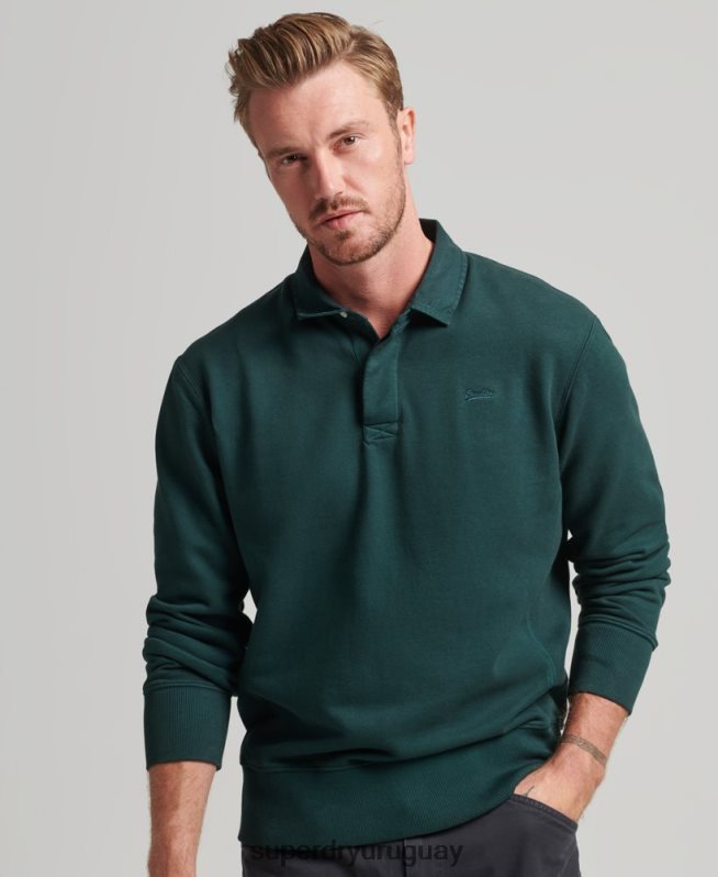 uy Superdry hombres sudadera de rugby sobreteñida verde DT2N8Z657 ropa