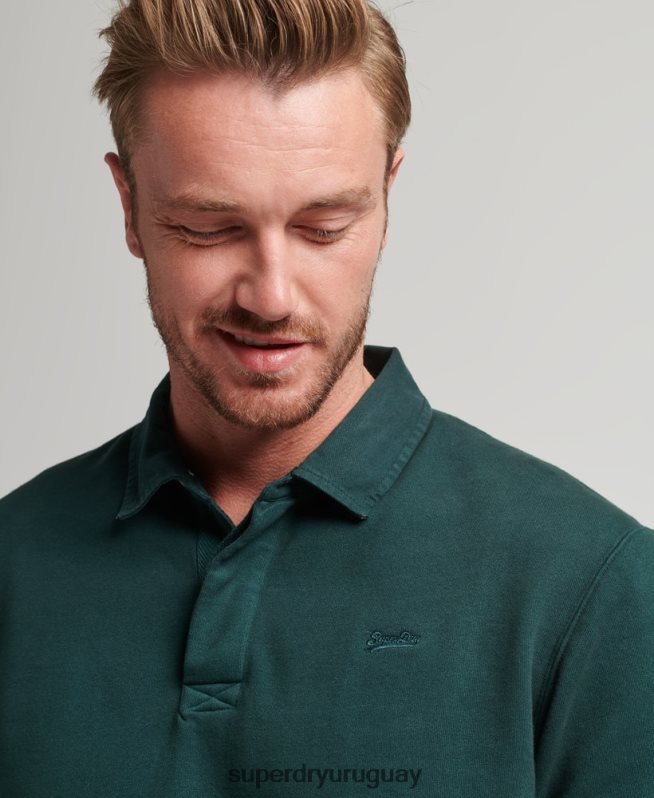 uy Superdry hombres sudadera de rugby sobreteñida verde DT2N8Z657 ropa