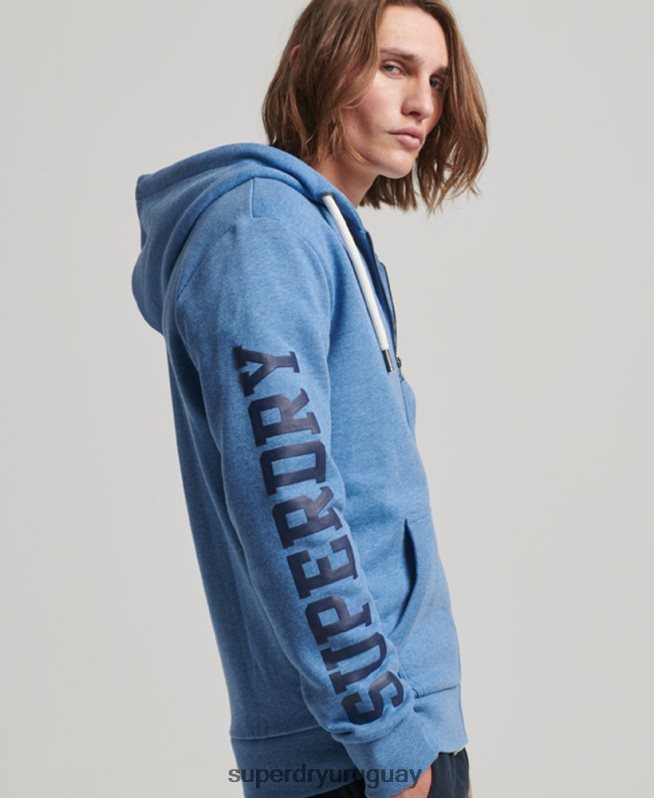 uy Superdry hombres sudadera deportiva con capucha y cremallera azul DT2N8Z511 ropa