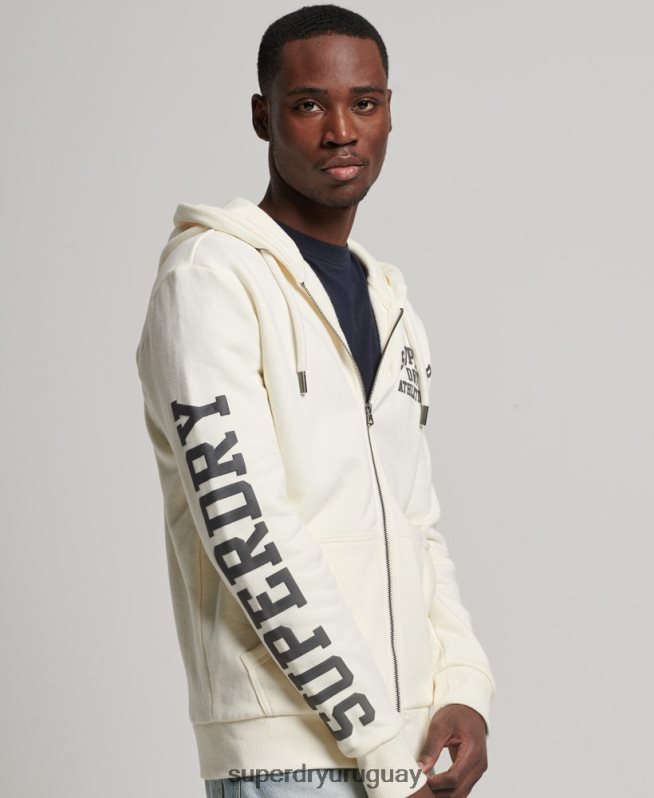 uy Superdry hombres sudadera deportiva con capucha y cremallera crema DT2N8Z492 ropa