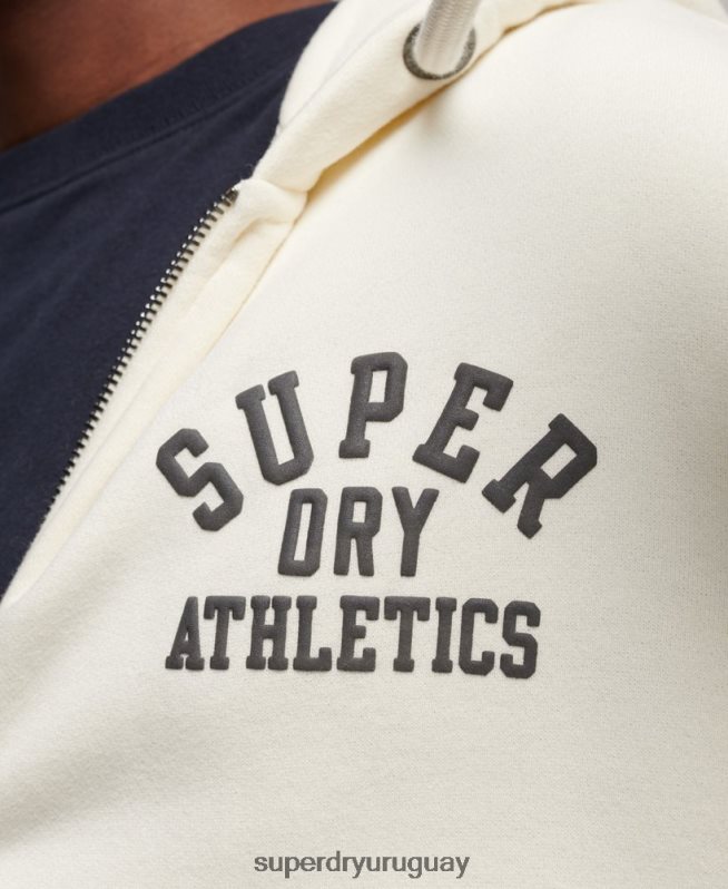 uy Superdry hombres sudadera deportiva con capucha y cremallera crema DT2N8Z492 ropa
