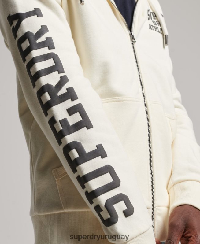 uy Superdry hombres sudadera deportiva con capucha y cremallera crema DT2N8Z492 ropa