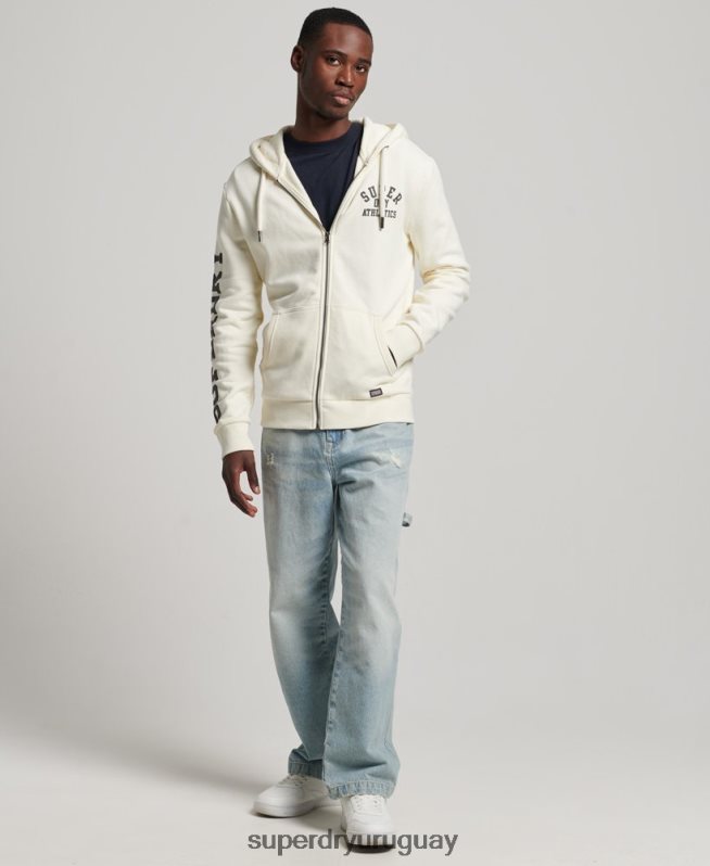 uy Superdry hombres sudadera deportiva con capucha y cremallera crema DT2N8Z492 ropa