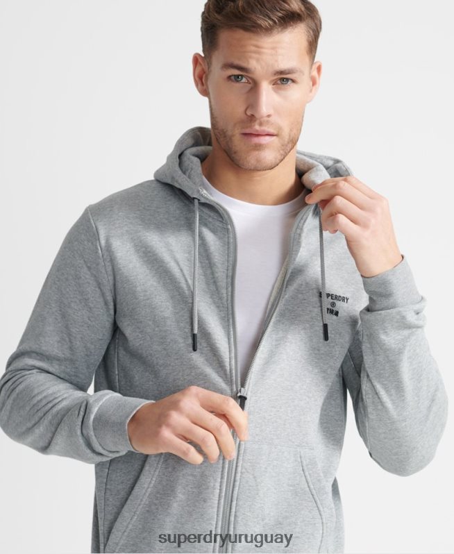 uy Superdry hombres sudadera deportiva con capucha y cremallera gris DT2N8Z5362 ropa