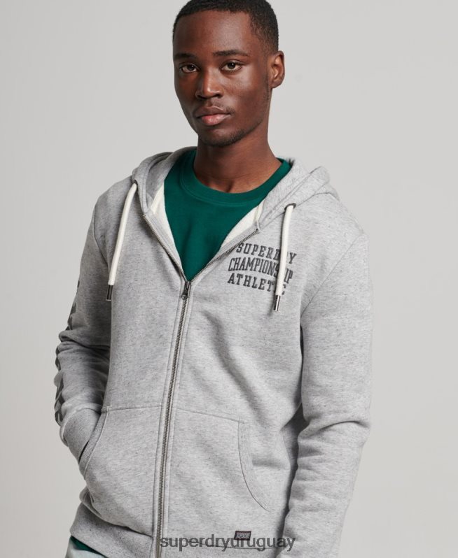 uy Superdry hombres sudadera deportiva con capucha y cremallera gris DT2N8Z633 ropa