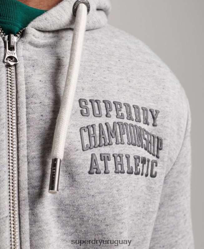 uy Superdry hombres sudadera deportiva con capucha y cremallera gris DT2N8Z633 ropa