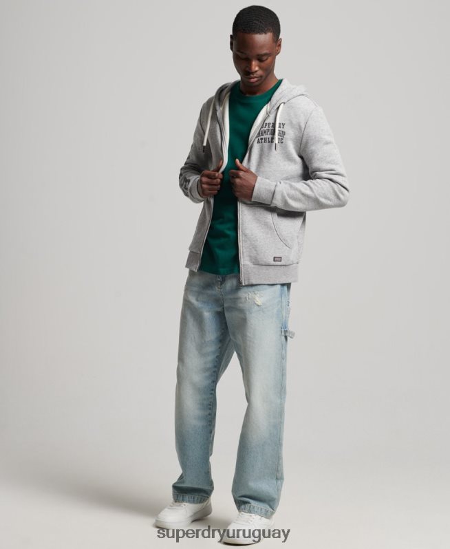 uy Superdry hombres sudadera deportiva con capucha y cremallera gris DT2N8Z633 ropa