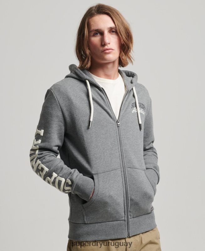 uy Superdry hombres sudadera deportiva con capucha y cremallera gris DT2N8Z714 ropa