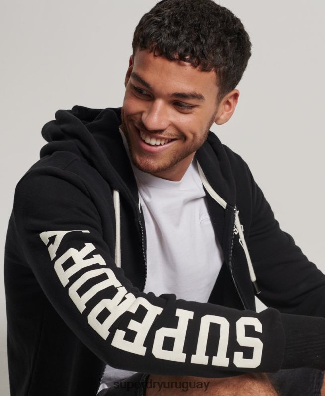 uy Superdry hombres sudadera deportiva con capucha y cremallera negro DT2N8Z473 ropa