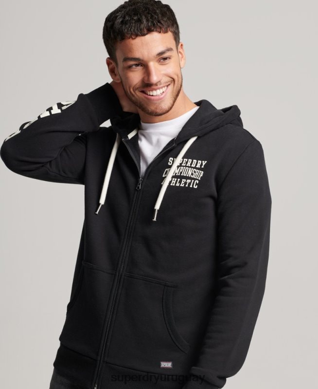 uy Superdry hombres sudadera deportiva con capucha y cremallera negro DT2N8Z473 ropa