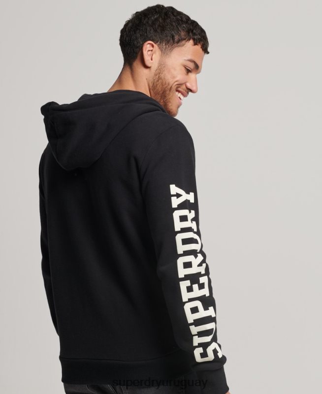 uy Superdry hombres sudadera deportiva con capucha y cremallera negro DT2N8Z473 ropa