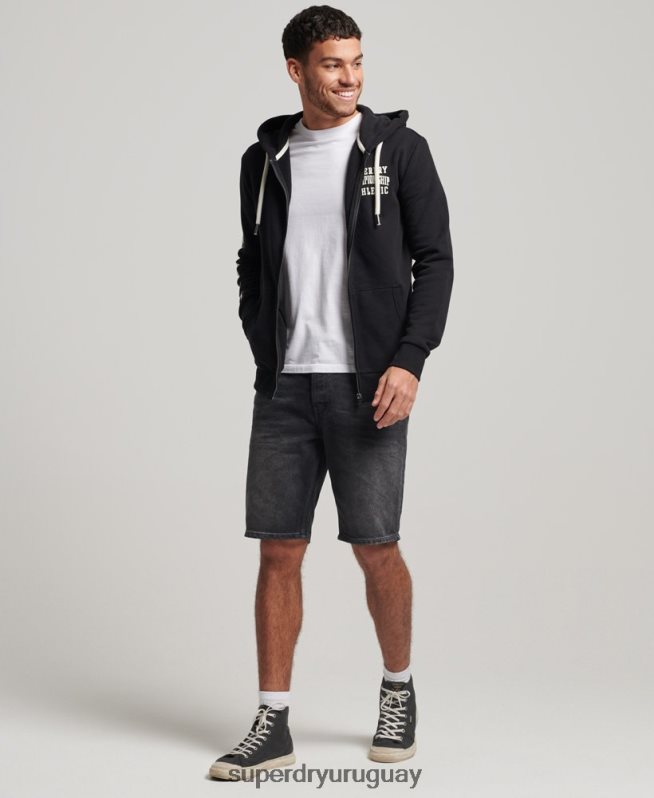 uy Superdry hombres sudadera deportiva con capucha y cremallera negro DT2N8Z473 ropa