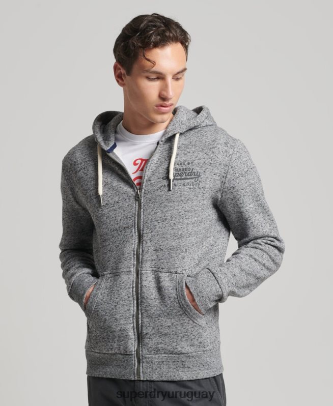 uy Superdry hombres sudadera estilo universitario con cremallera gris claro DT2N8Z892 ropa