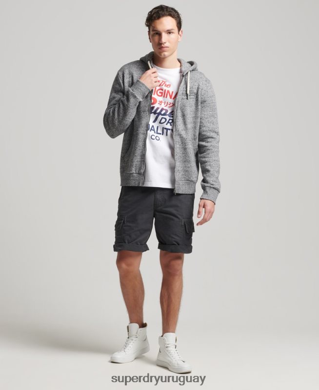 uy Superdry hombres sudadera estilo universitario con cremallera gris claro DT2N8Z892 ropa