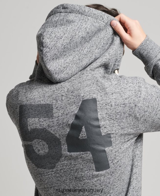 uy Superdry hombres sudadera estilo universitario con cremallera gris claro DT2N8Z892 ropa