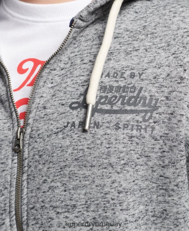 uy Superdry hombres sudadera estilo universitario con cremallera gris claro DT2N8Z892 ropa