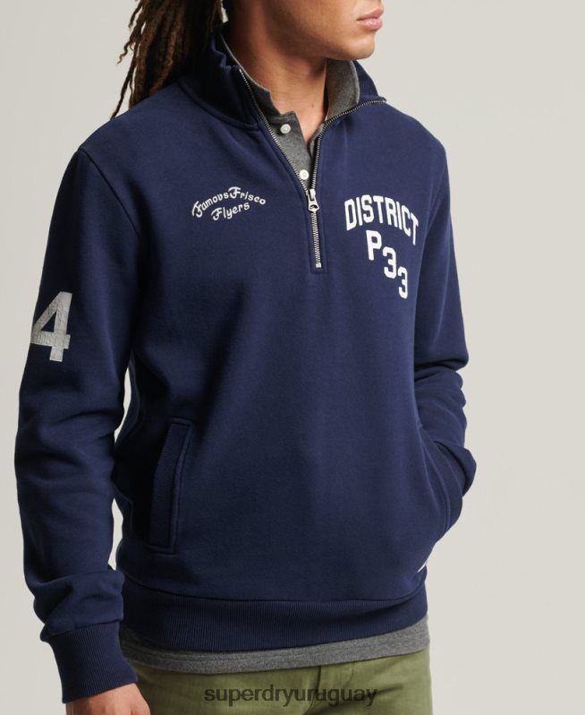 uy Superdry hombres sudadera henley atlética vintage Armada DT2N8Z886 ropa