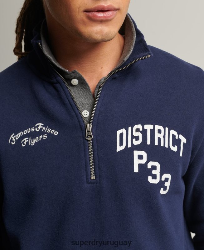 uy Superdry hombres sudadera henley atlética vintage Armada DT2N8Z886 ropa