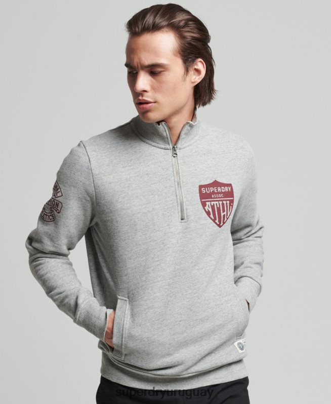 uy Superdry hombres sudadera henley atlética vintage gris DT2N8Z5001 ropa