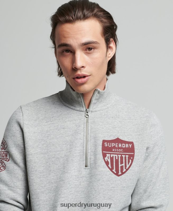 uy Superdry hombres sudadera henley atlética vintage gris DT2N8Z5001 ropa