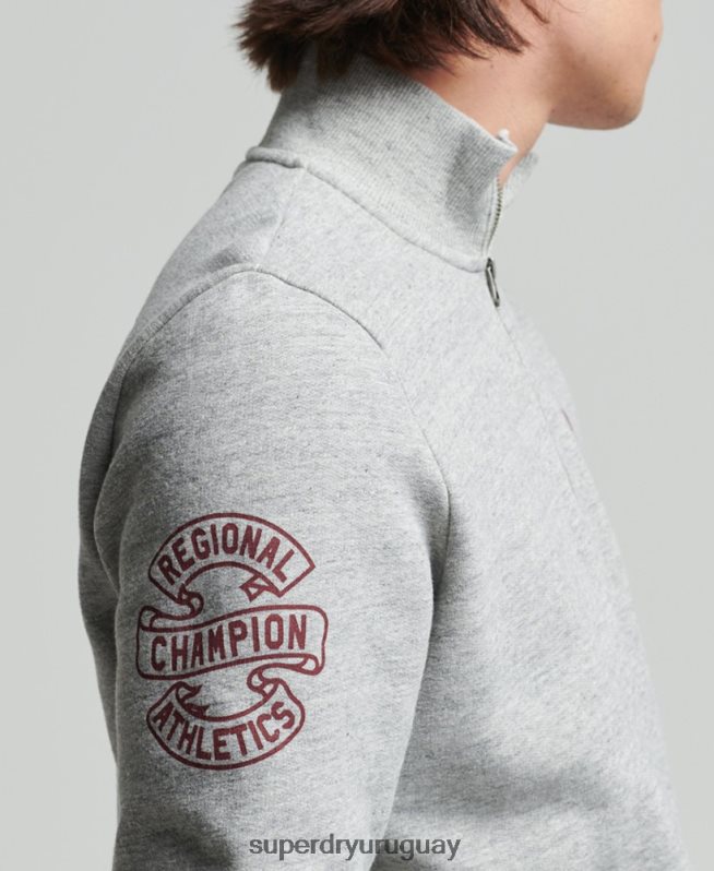 uy Superdry hombres sudadera henley atlética vintage gris DT2N8Z5001 ropa