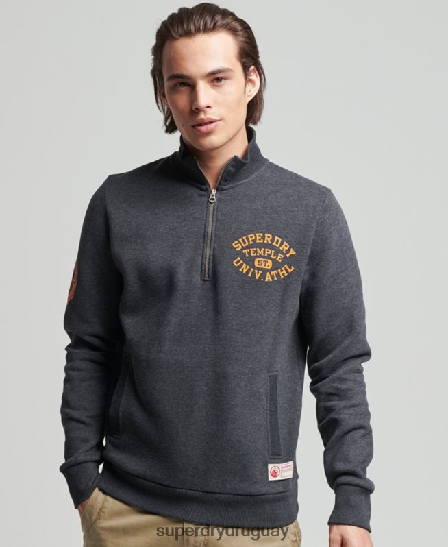 uy Superdry hombres sudadera henley atlética vintage gris oscuro DT2N8Z5040 ropa