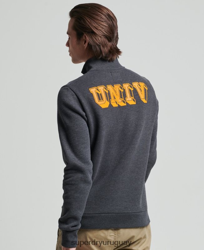 uy Superdry hombres sudadera henley atlética vintage gris oscuro DT2N8Z5040 ropa