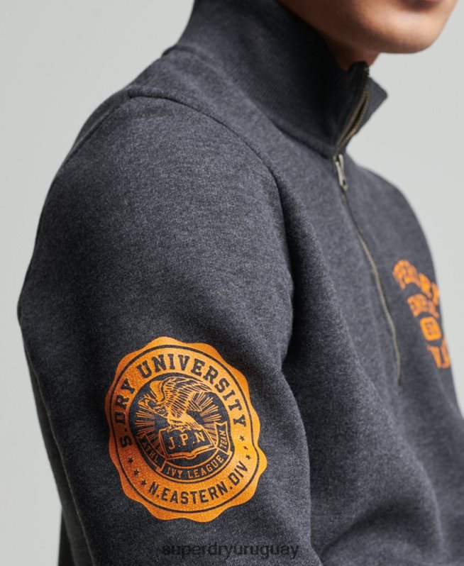 uy Superdry hombres sudadera henley atlética vintage gris oscuro DT2N8Z5040 ropa