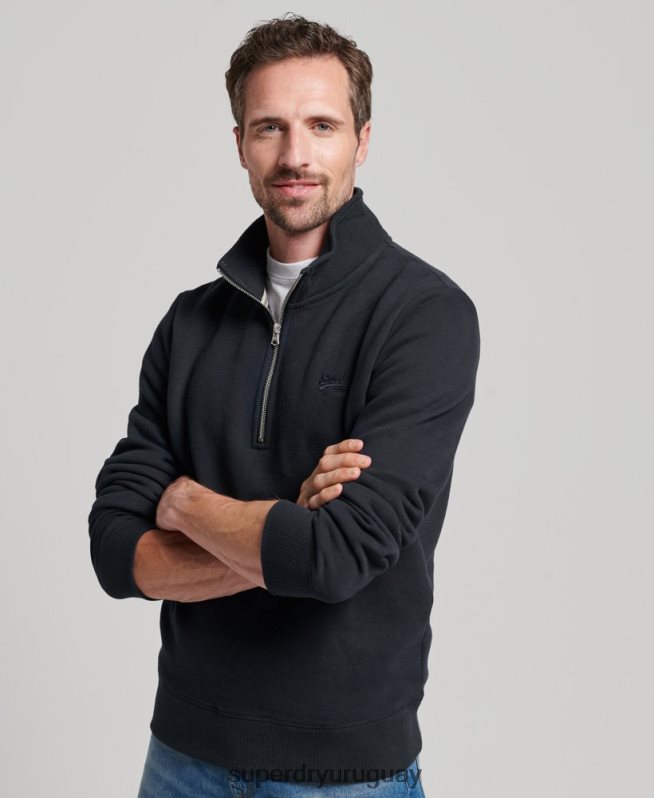 uy Superdry hombres sudadera henley con cremallera y logo bordado Armada DT2N8Z104 ropa