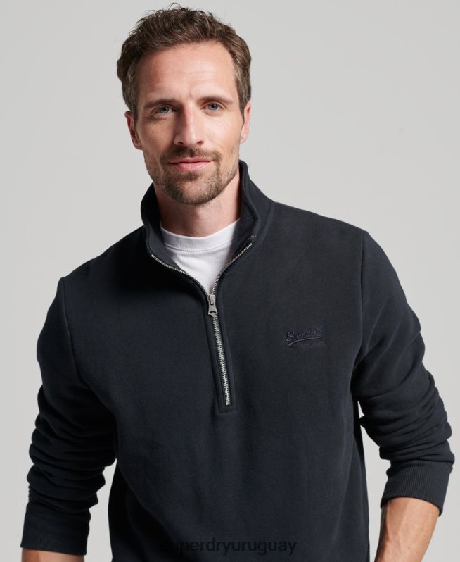 uy Superdry hombres sudadera henley con cremallera y logo bordado Armada DT2N8Z104 ropa