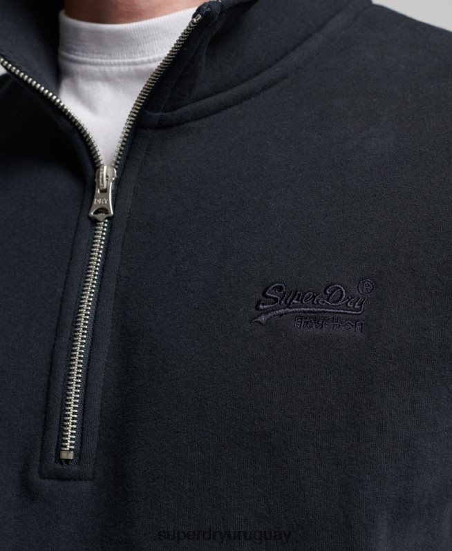 uy Superdry hombres sudadera henley con cremallera y logo bordado Armada DT2N8Z104 ropa