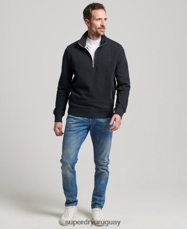 uy Superdry hombres sudadera henley con cremallera y logo bordado Armada DT2N8Z104 ropa
