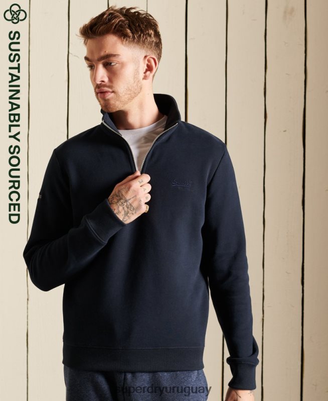 uy Superdry hombres sudadera henley con cremallera y logo bordado Armada DT2N8Z5038 ropa