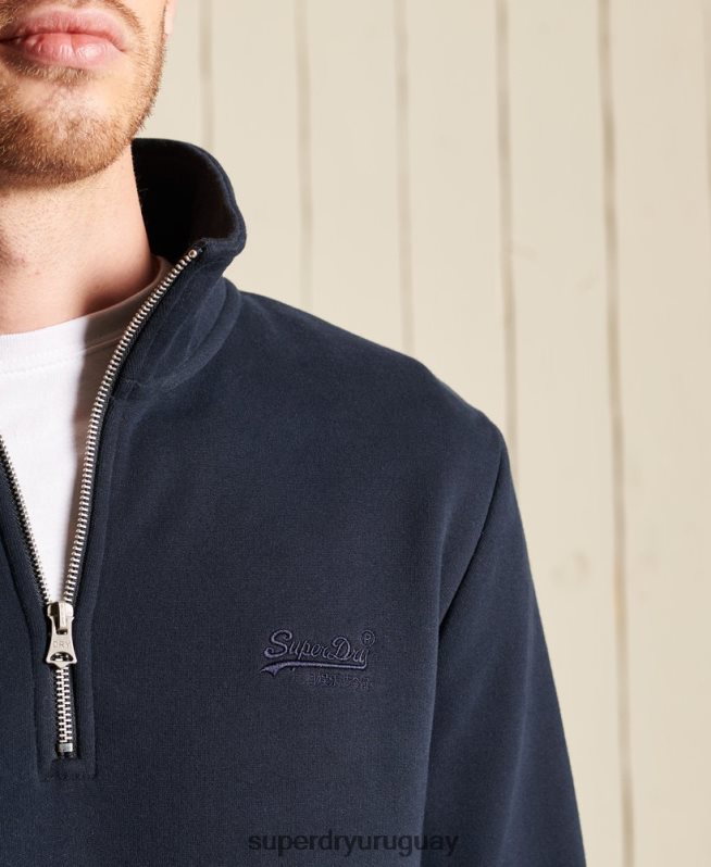uy Superdry hombres sudadera henley con cremallera y logo bordado Armada DT2N8Z5038 ropa