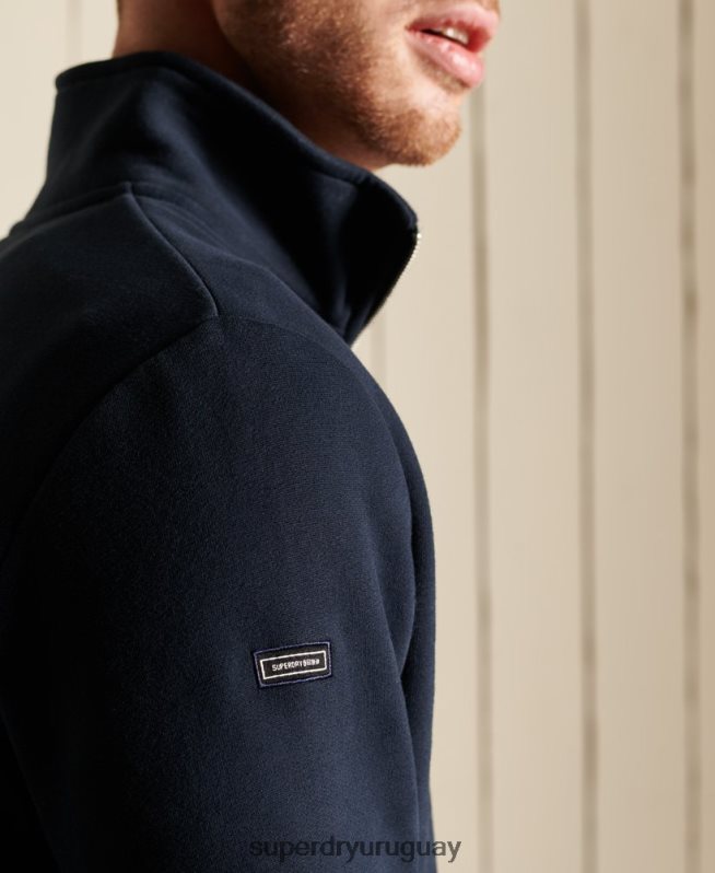 uy Superdry hombres sudadera henley con cremallera y logo bordado Armada DT2N8Z5038 ropa