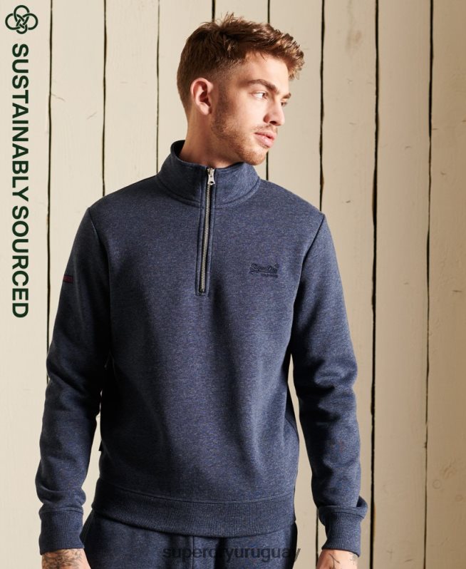 uy Superdry hombres sudadera henley con cremallera y logo bordado Armada DT2N8Z5138 ropa