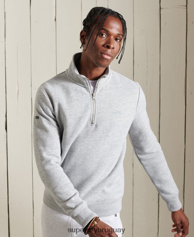 uy Superdry hombres sudadera henley con cremallera y logo bordado gris DT2N8Z779 ropa
