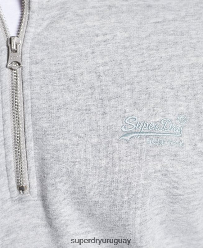 uy Superdry hombres sudadera henley con cremallera y logo bordado gris DT2N8Z779 ropa