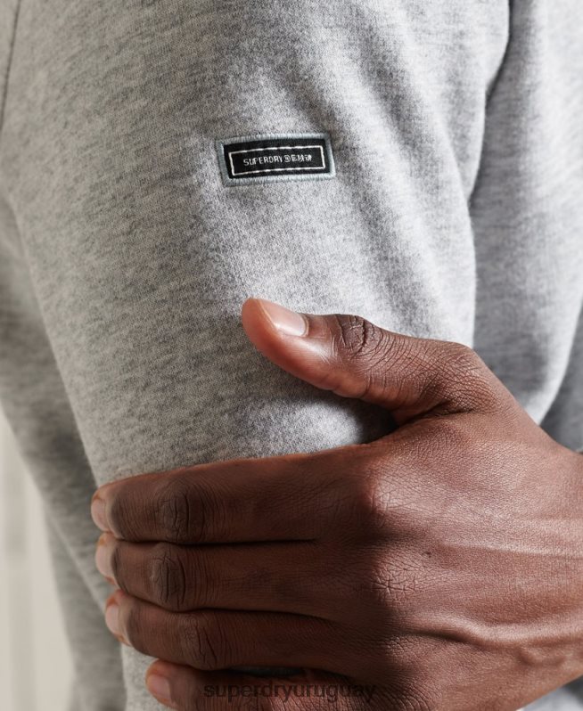 uy Superdry hombres sudadera henley con cremallera y logo bordado gris DT2N8Z779 ropa