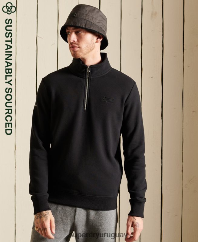 uy Superdry hombres sudadera henley con cremallera y logo bordado negro DT2N8Z821 ropa