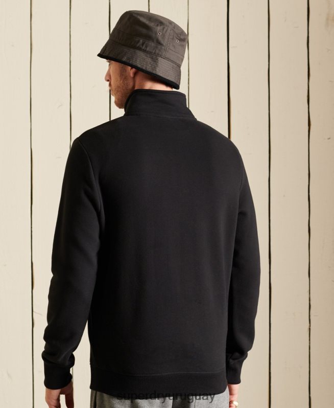 uy Superdry hombres sudadera henley con cremallera y logo bordado negro DT2N8Z821 ropa