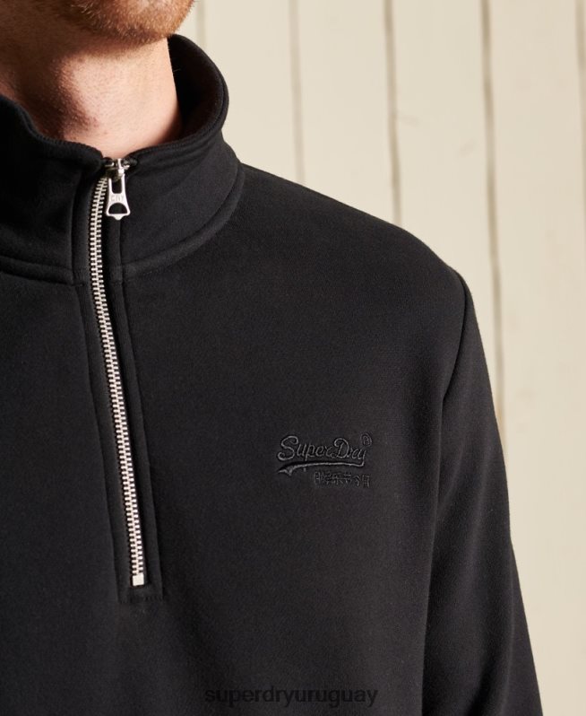 uy Superdry hombres sudadera henley con cremallera y logo bordado negro DT2N8Z821 ropa