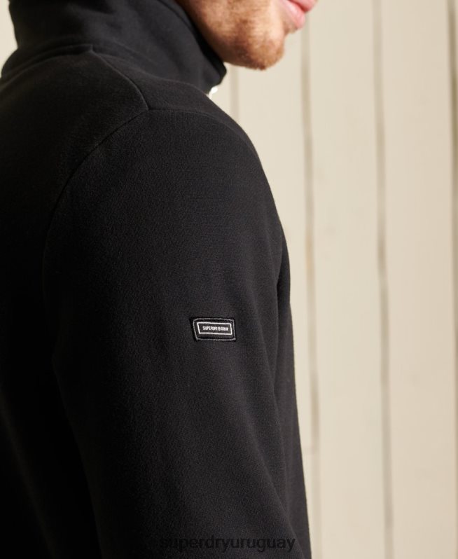 uy Superdry hombres sudadera henley con cremallera y logo bordado negro DT2N8Z821 ropa