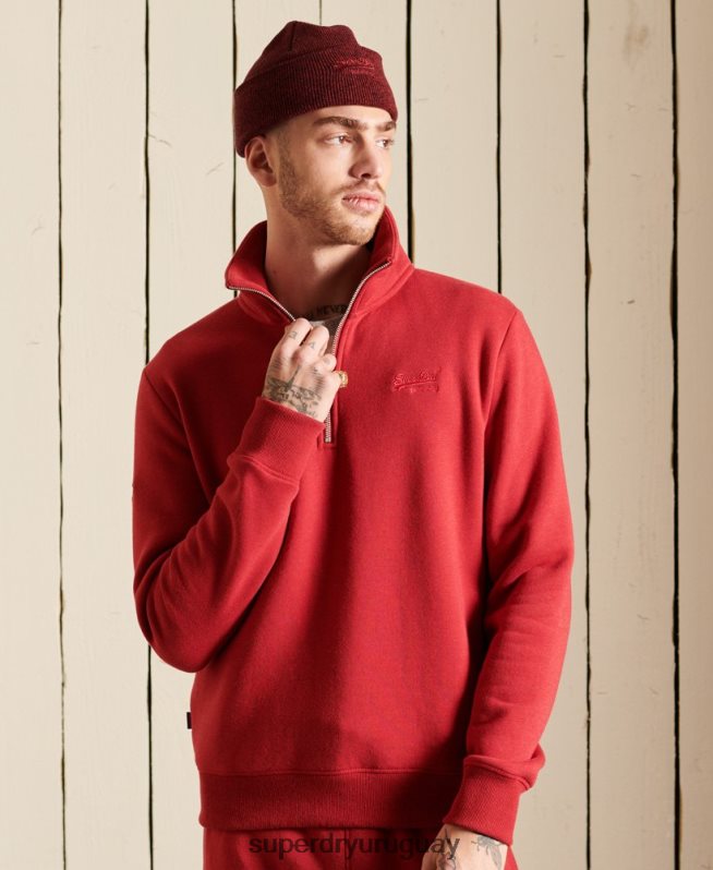 uy Superdry hombres sudadera henley con cremallera y logo bordado rojo DT2N8Z5231 ropa
