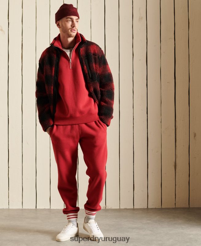 uy Superdry hombres sudadera henley con cremallera y logo bordado rojo DT2N8Z5231 ropa