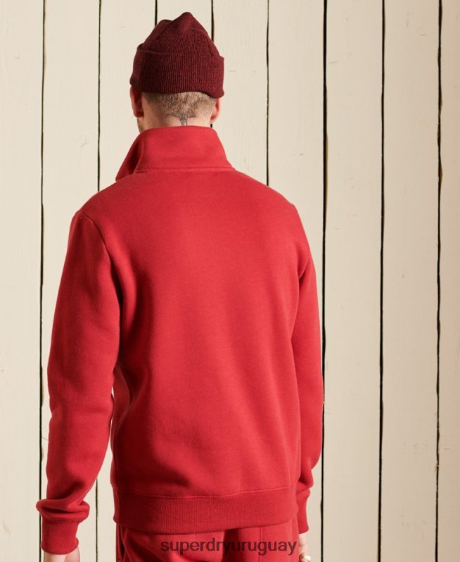 uy Superdry hombres sudadera henley con cremallera y logo bordado rojo DT2N8Z5231 ropa