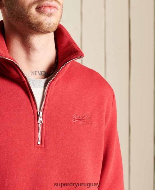 uy Superdry hombres sudadera henley con cremallera y logo bordado rojo DT2N8Z5231 ropa
