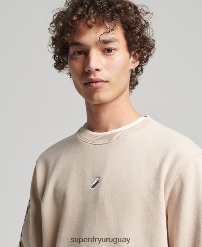 uy Superdry hombres sudadera holgada con cuello redondo code linear beige DT2N8Z5909 ropa