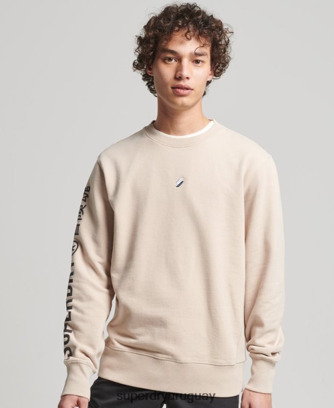 uy Superdry hombres sudadera holgada con cuello redondo code linear beige DT2N8Z5909 ropa