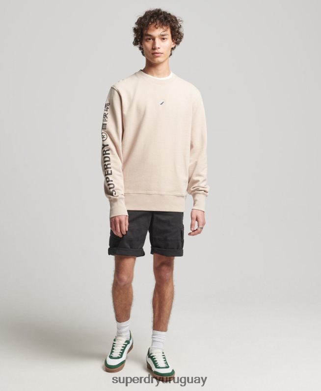 uy Superdry hombres sudadera holgada con cuello redondo code linear beige DT2N8Z5909 ropa
